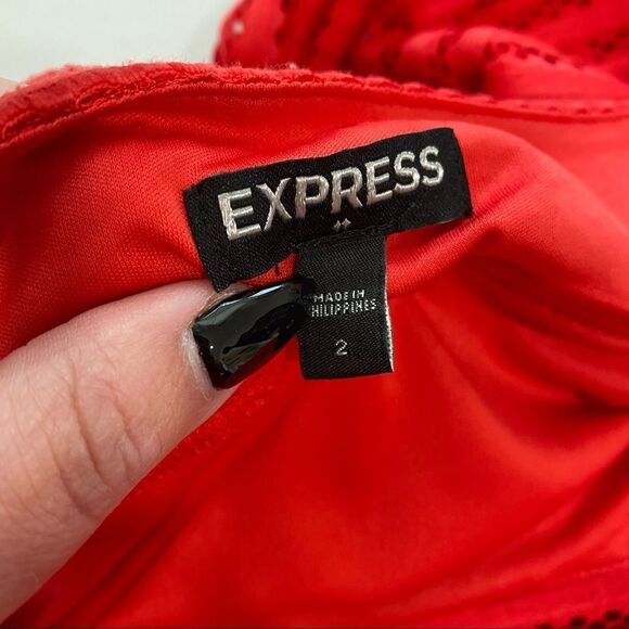 EXPRESS Red Pleated Eyelet A-line Skirt - Picture 9 of 9